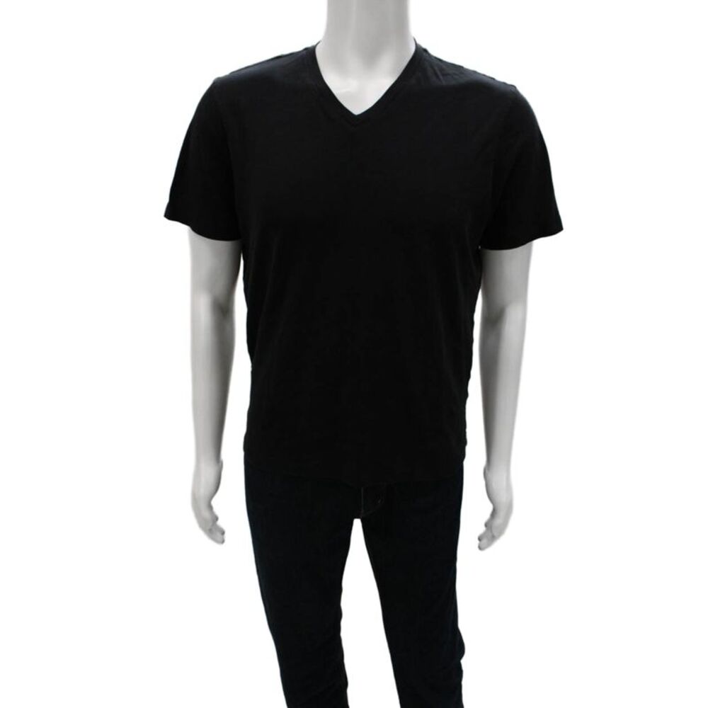 Raffi Mens Cotton V Neck Short Sleeve Black T-Shirt Size M